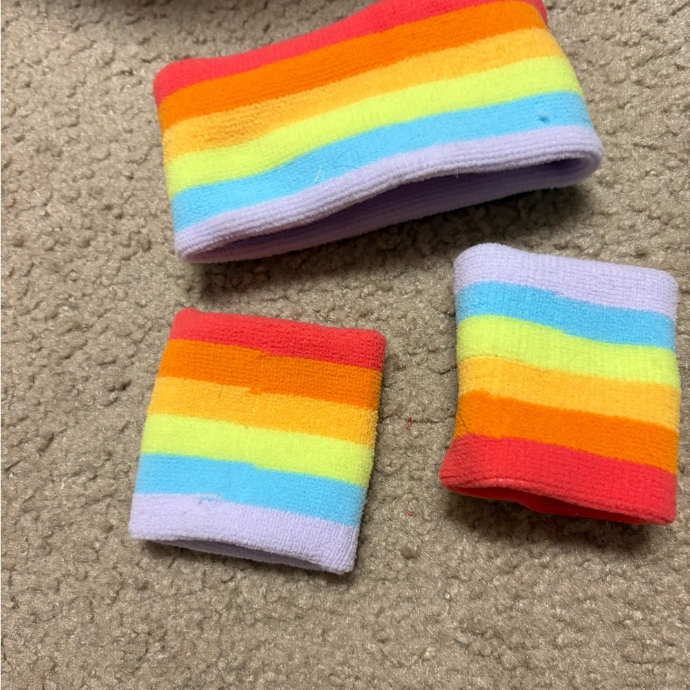 Rainbow Striped Kids Wristbands and matching hearband